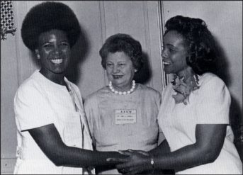 Artist Nell Painter (left) with Coretta Scott King (right) and former AAUW President Anne G. Pannell (middle) in 1969.