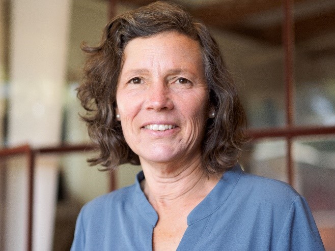 headshot photo of Professor Jennifer Freyd wearing a blue shirt sitting in front of a window