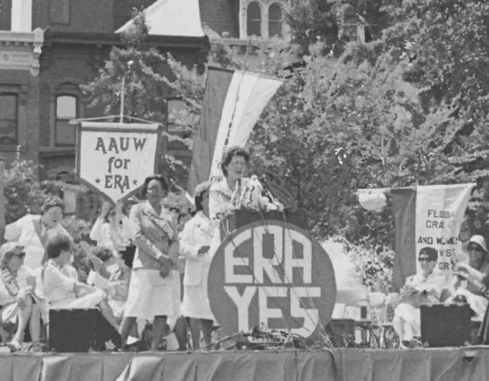 Former AAUW President Mary Purcell speaks at an Equal Rights Amendment rally.