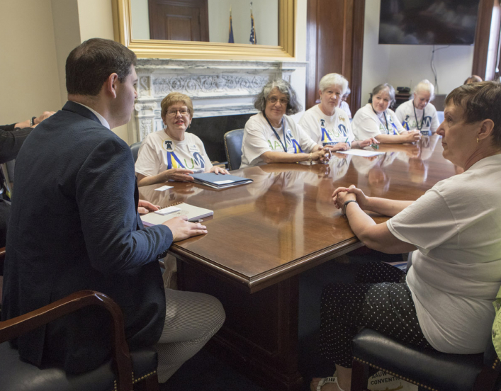 AAUW Pennsylvania members meet with their senator's aide during AAUW's 2017 Lobby Day.