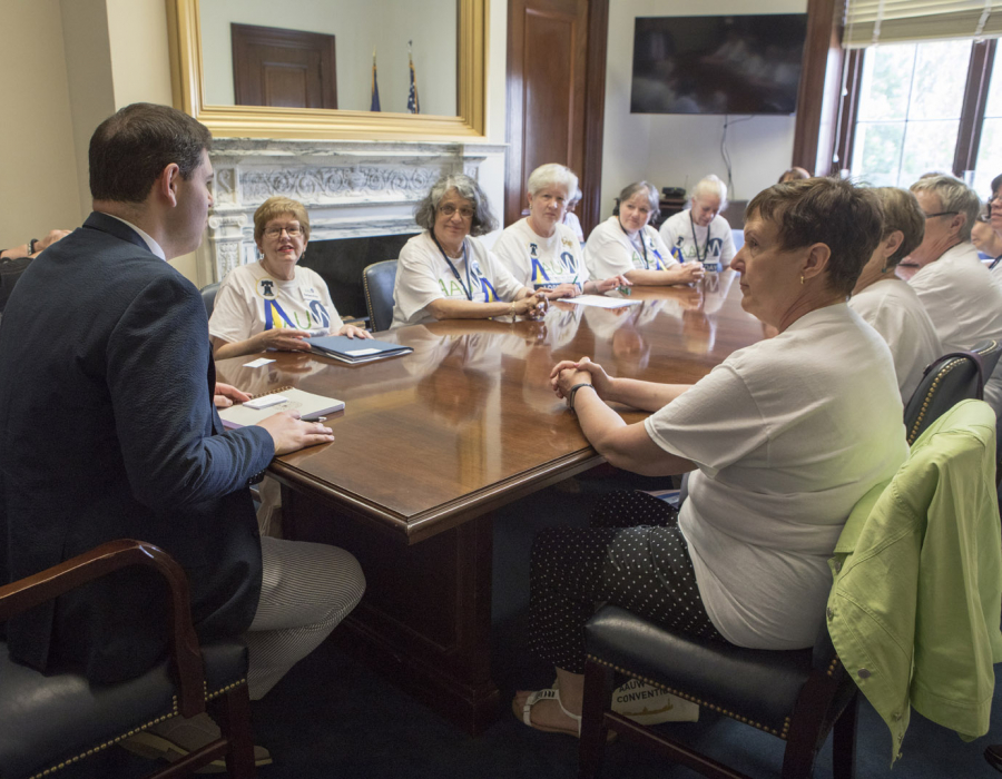 AAUW Pennsylvania members meet with their senator's aide during AAUW's 2017 Lobby Day.