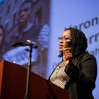 2016-17 AAUW American Fellow Keisha Blain speaking at a podium