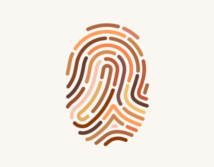 Illustration of fingerprint with different skin tones.