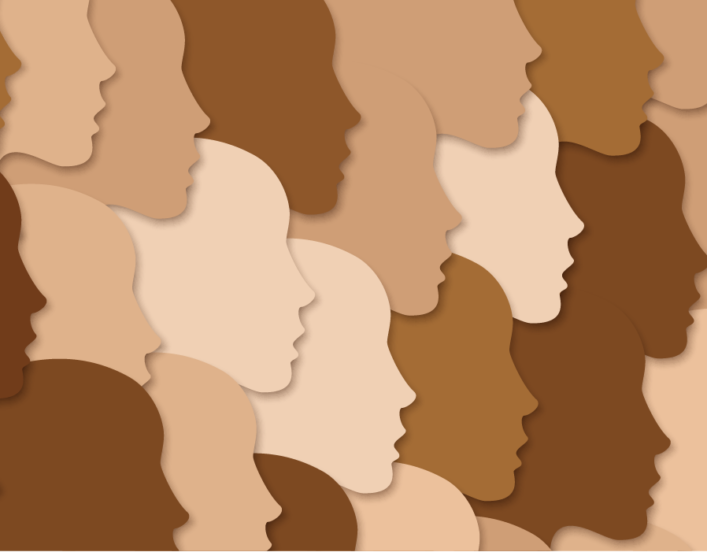 Illustration of face silhouettes in diverse skin tones.