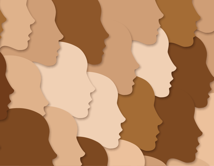 Illustration of face silhouettes in diverse skin tones.