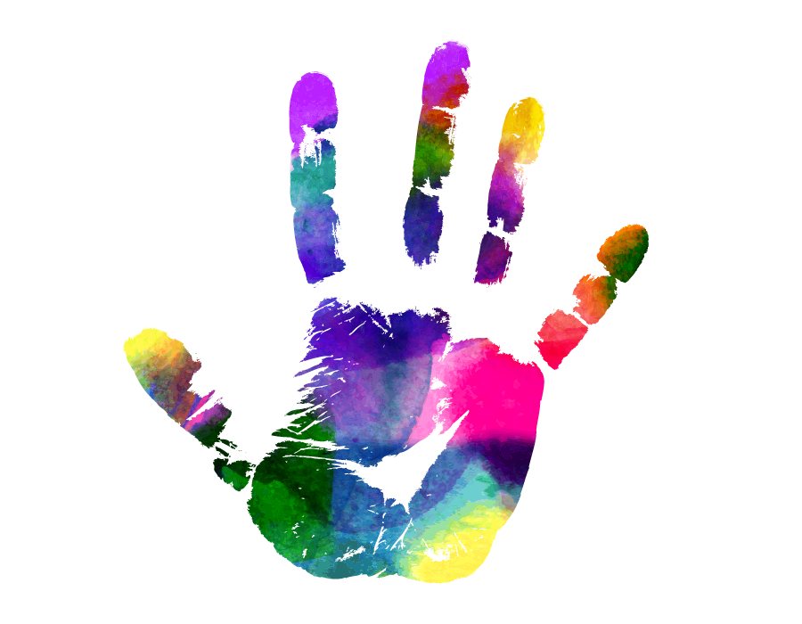 Multicolored handprint.