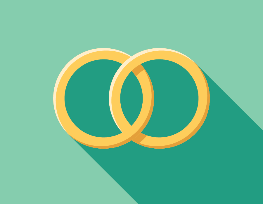 Illustration of two linked wedding bands.