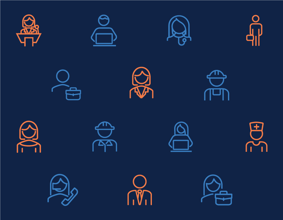 Illustration of icons representing various professions.